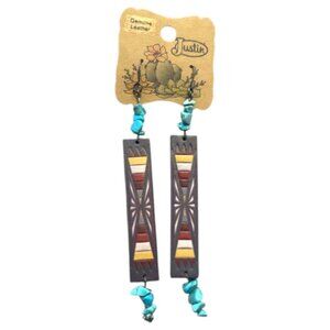 New Justin Tooled Leather Aztec Pattern Earrings